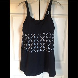 Black laser-cut swimdress Sz 16 adjustable straps